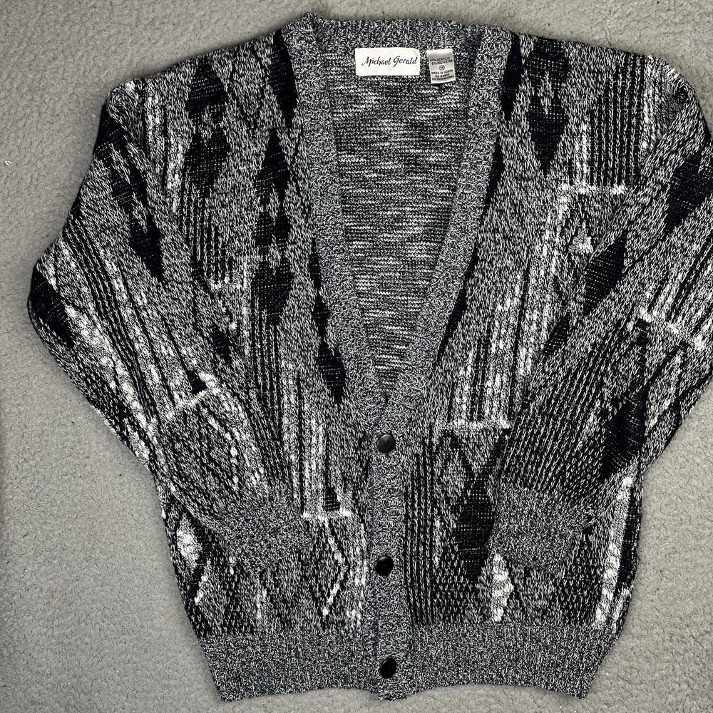 Vintage Michael Gerald Cardigan‎ Sweater Men's Medium 90s Geometric Knit Grandpa
